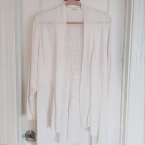 EILEEN FISHER PLUS SIZE 2X WHITE CARDIGAN LIGHTWEIGHT SWEATER ASYMMETRICAL HEM